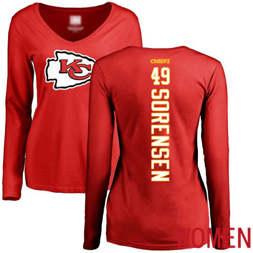Women Kansas City Chiefs #49 Sorensen Daniel Red Backer Slim Fit Long Sleeve NFL T Shirt